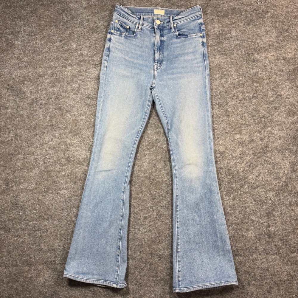 Mother High Waisted Weekender Skimp Jeans On The Run Blue Flare Womens 25 Light